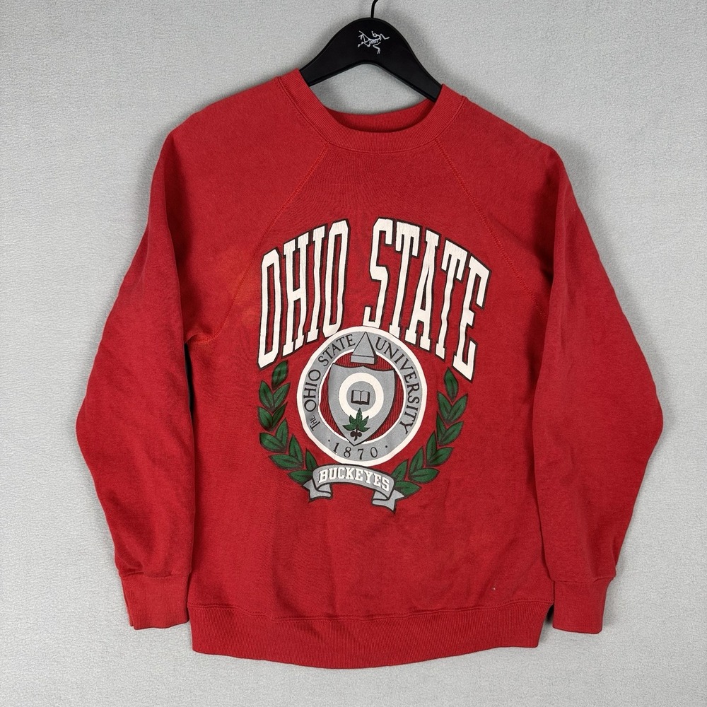 Ohio State Football Sweatshirt Mens Medium Red Raglan Tailgate Vintage Crewneck